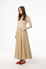 Tan Flare Cargo Maxi Skirt