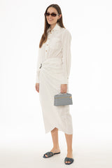 White Half Wrap Cotton Maxi Dress