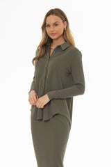 Green Herringbone Textured Shirt