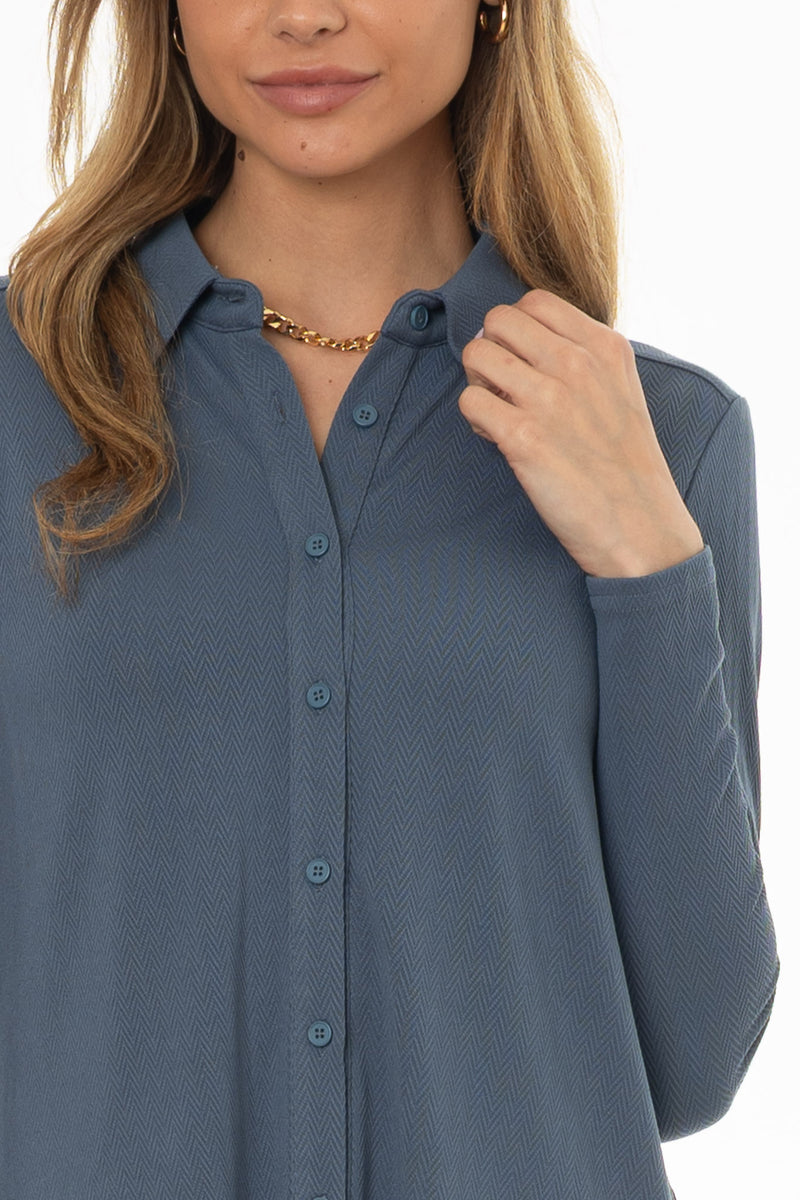 Blue Herringbone Textured Shirt  BLANK
