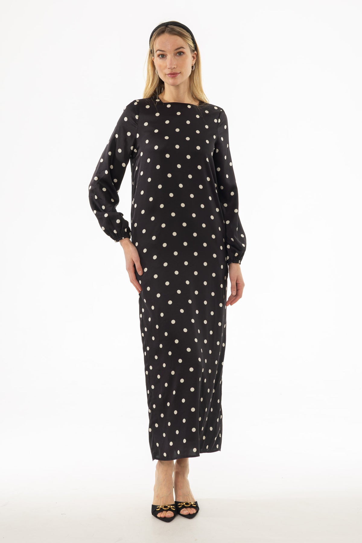 polka dot dress black Rihoas Polka Dot Ruched Deep V Neck Mini Dress main image 0