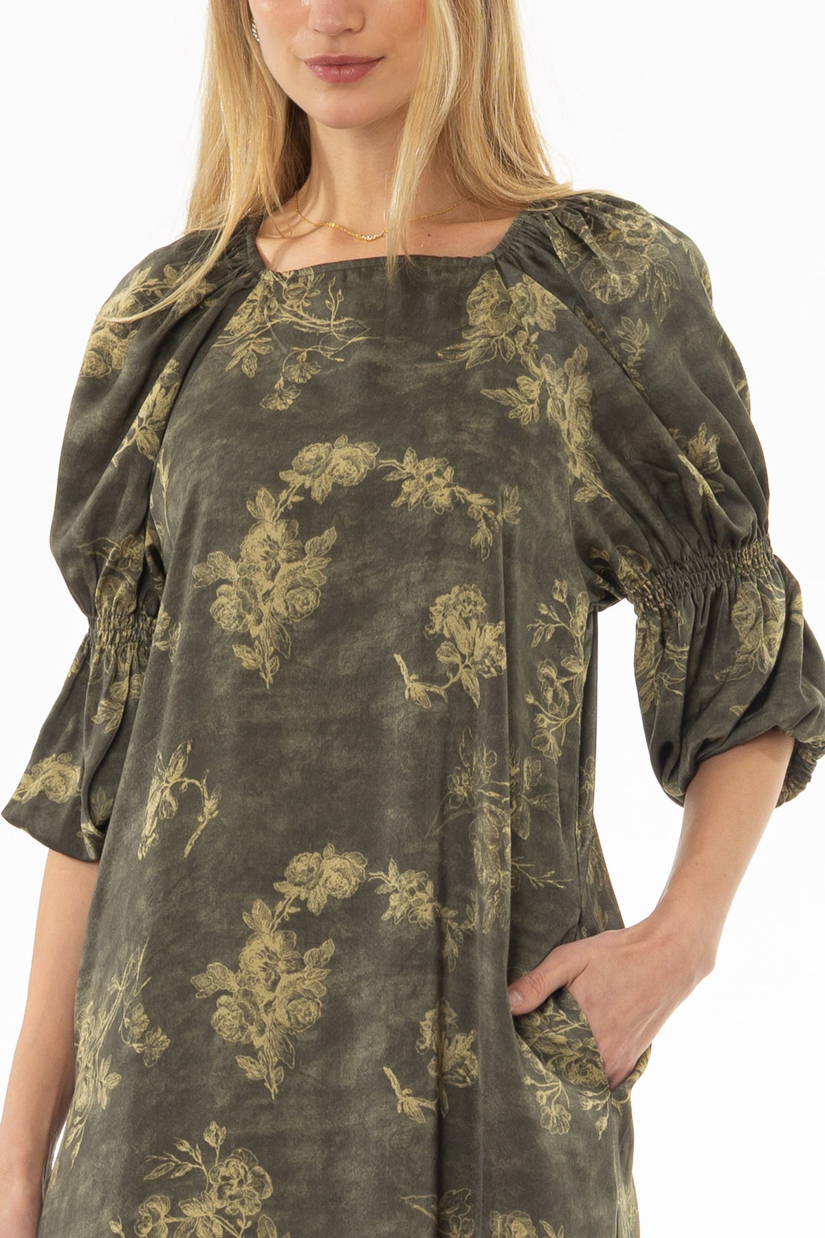 Olive Bubble Sleeve Maxi Dress BLANK Olive Bubble Sleeve Maxi Dress BLANK
