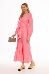 Hot Pink Drape Cotton Maxi Dress