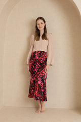 Black and Pink Multi Silk Printed Skirt