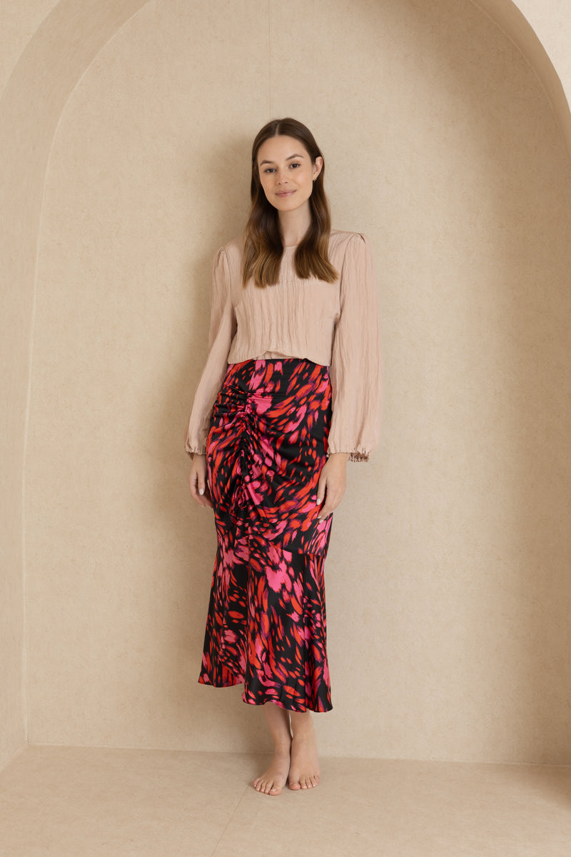 Black and Pink Multi Silk Printed Skirt