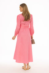 Hot Pink Drape Cotton Maxi Dress