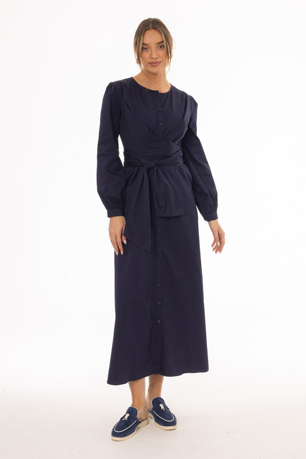 Navy Drape Cotton Maxi Dress – BLANK