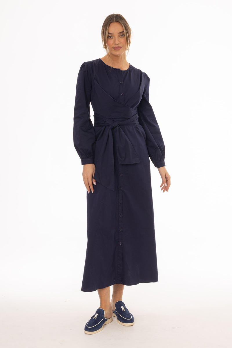 Navy Drape Cotton Maxi Dress – BLANK