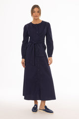 Navy Drape Cotton Maxi Dress