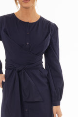 Navy Drape Cotton Maxi Dress