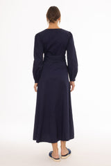 Navy Drape Cotton Maxi Dress