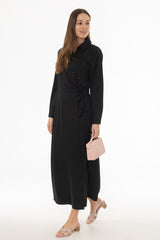 Black Button Side Loop Maxi Dress