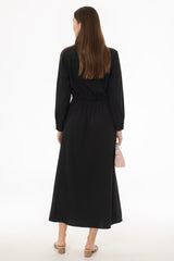Black Button Side Loop Maxi Dress