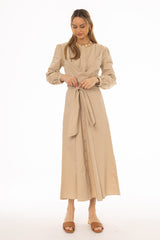 Tan Drape Cotton Maxi Dress
