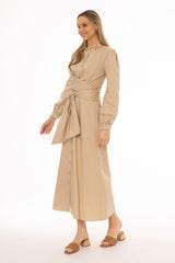 Tan Drape Cotton Maxi Dress