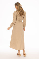 Tan Drape Cotton Maxi Dress