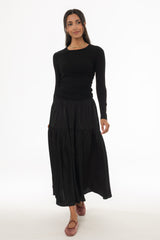 Black Combo Tiered Maxi Dress