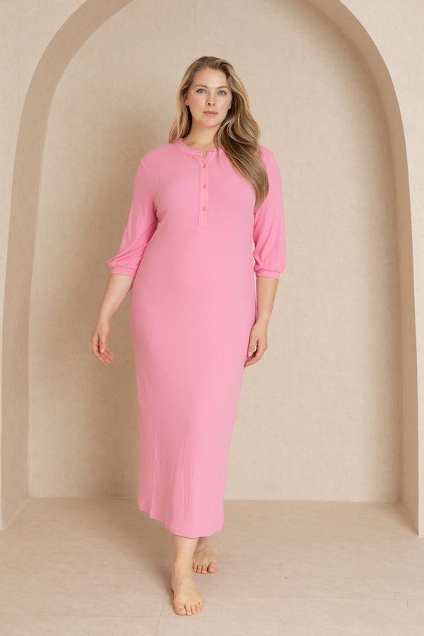 Pink 3/4 Sleeve Maxi Dress