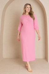 Pink 3/4 Sleeve Maxi Dress