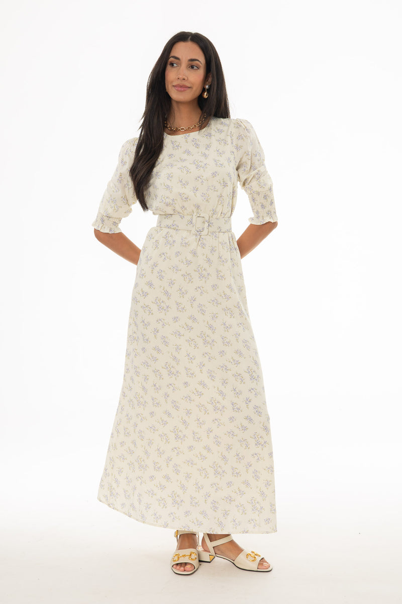 lavender floral maxi dress Lavender Belted Printed Floral Maxi Dress – BLANK