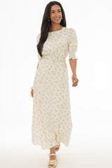 Lavender Belted Printed Floral Maxi Dress