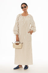 Tan And White Striped Maxi Dress