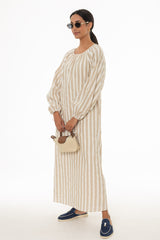 Tan And White Striped Maxi Dress