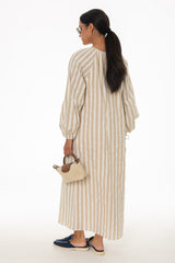 Tan And White Striped Maxi Dress