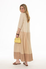 Tan Colorblock Oversized Maxi Dress