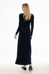 Blue Draped Velour Maxi Dress