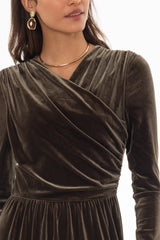 Olive Draped Velour Maxi Dress