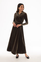 Olive Draped Velour Maxi Dress