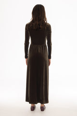 Olive Draped Velour Maxi Dress