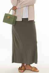 Olive Linen Feel Slip Skirt