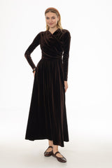 Brown Draped Velour Maxi Dress