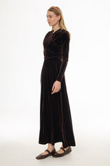 Brown Draped Velour Maxi Dress