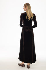 Brown Draped Velour Maxi Dress