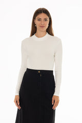 White Ribbed Mock Neck Top