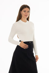 White Ribbed Mock Neck Top