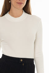 White Ribbed Mock Neck Top