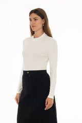 White Ribbed Mock Neck Top