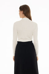 White Ribbed Mock Neck Top