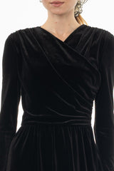 Black Draped Velour Maxi Dress