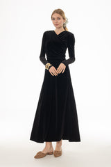 Black Draped Velour Maxi Dress