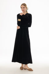 Black Draped Velour Maxi Dress