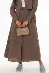 Brown Double Striped Cotton Maxi Skirt