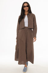 Brown Double Striped Cotton Maxi Skirt