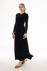 Black Draped Velour Maxi Dress