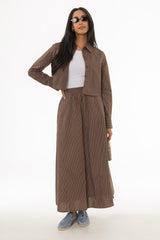 Brown Double Striped Cotton Maxi Skirt