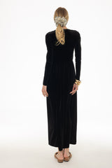 Black Draped Velour Maxi Dress
